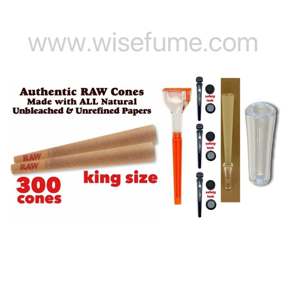 RAW cone classic king size cone 300PK +3tubes + glass tip + cone loader filler